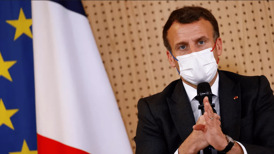 Photo d'Emmanuel Macron. Crédit : CHRISTIAN HARTMANN / POOL / AFP