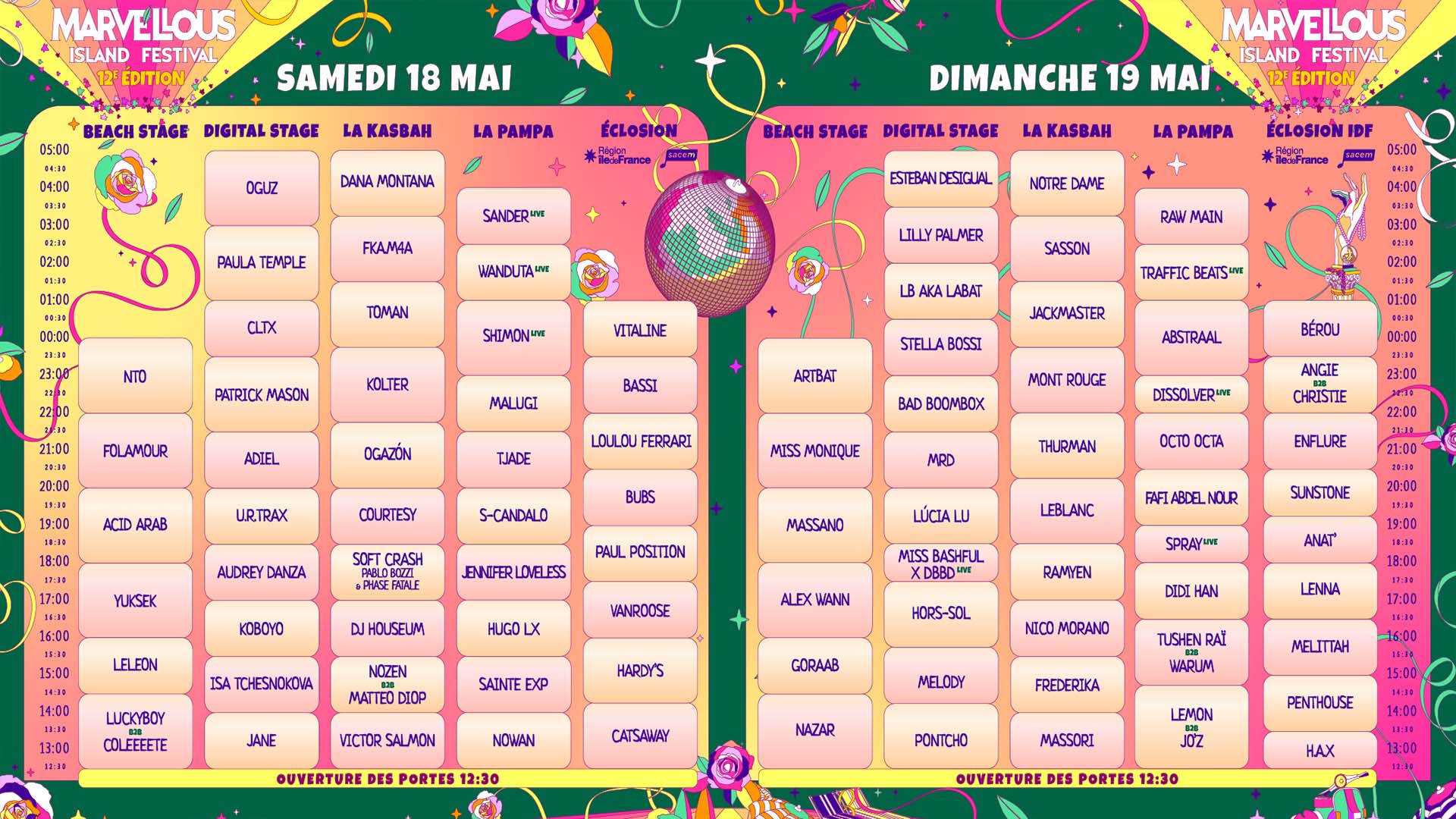 La timetable du Marvellous Island festival 2024